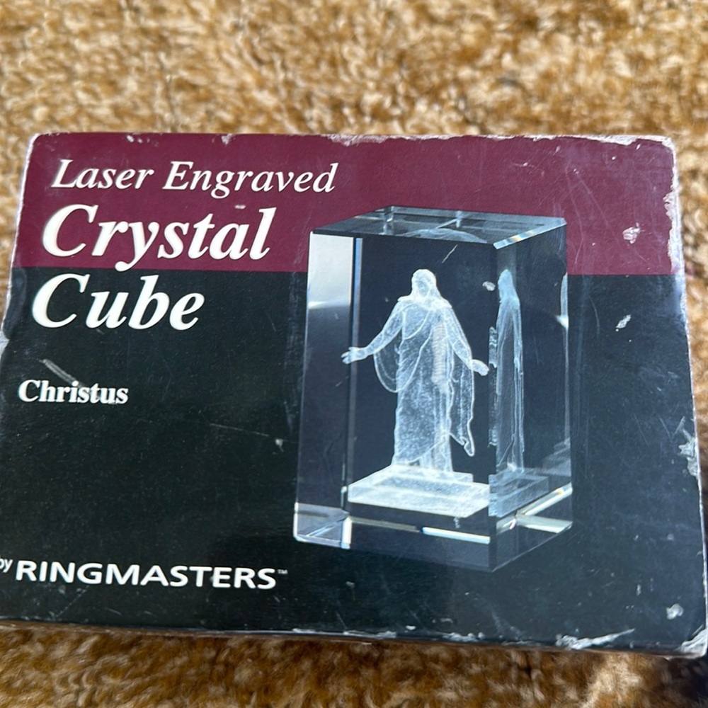 LASER ENGRAVED Crystal Cube Christus